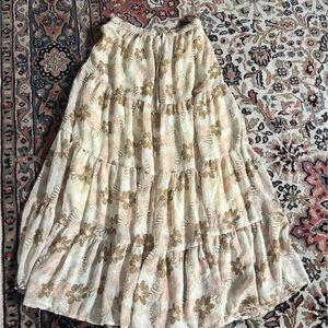 aerie Tiered Maxi Skirt in Cream, Tan and Soft Pink Floral
